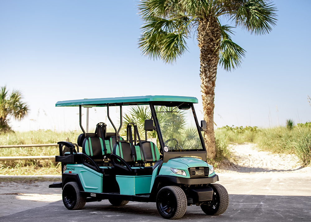 Green 4 & 6-seat Bintelli golf cart rental on Anna Maria Island